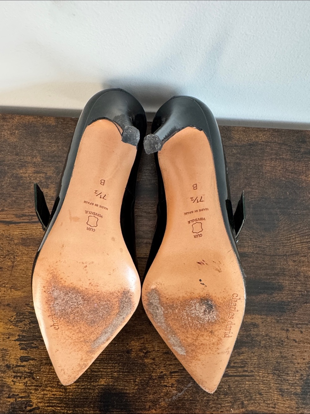 Charles David Dark Green Patent Mary Jane Pointed Pumps - Picture 6 of 7